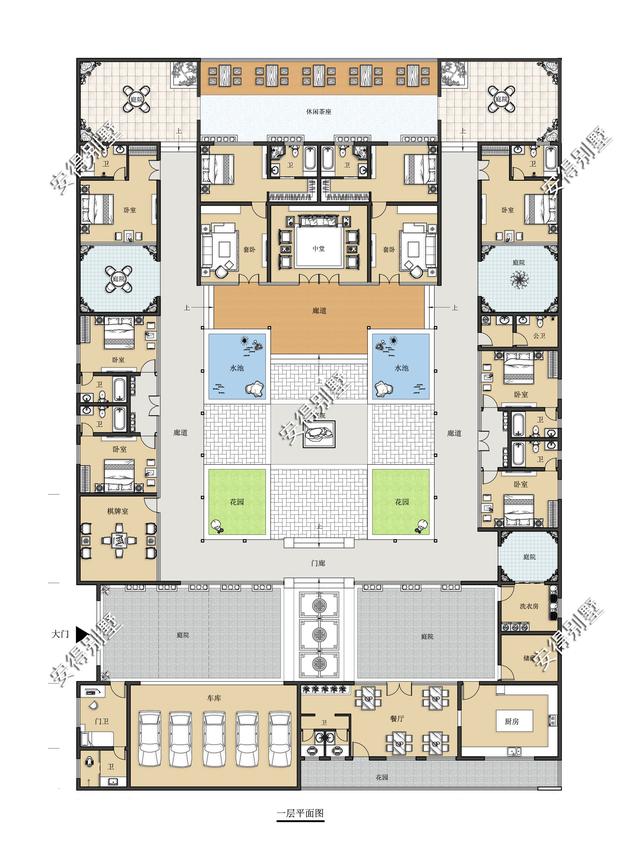 獨(dú)棟一層新中式四合院設(shè)計(jì)圖，既可以居家又可以民宿，一級(jí)贊。