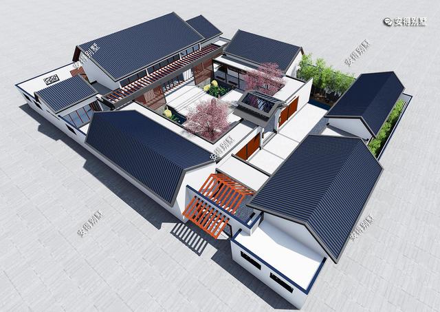 獨(dú)棟一層新中式四合院設(shè)計(jì)圖，既可以居家又可以民宿，一級(jí)贊。