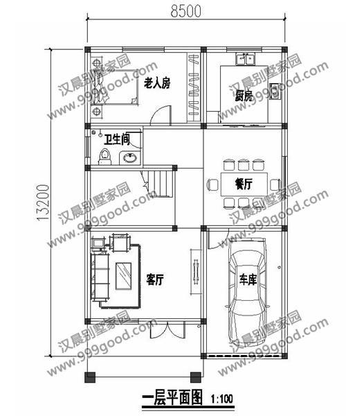 一側(cè)無(wú)窗的農(nóng)村四層別墅設(shè)計(jì)圖，帶車(chē)庫(kù)和大露臺(tái)，漂亮極了。