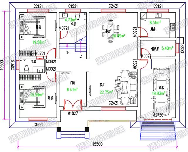 二層農(nóng)村歐式別墅設(shè)計圖，帶鍋爐房和車庫，造價30萬以內(nèi)，適合農(nóng)村自建。