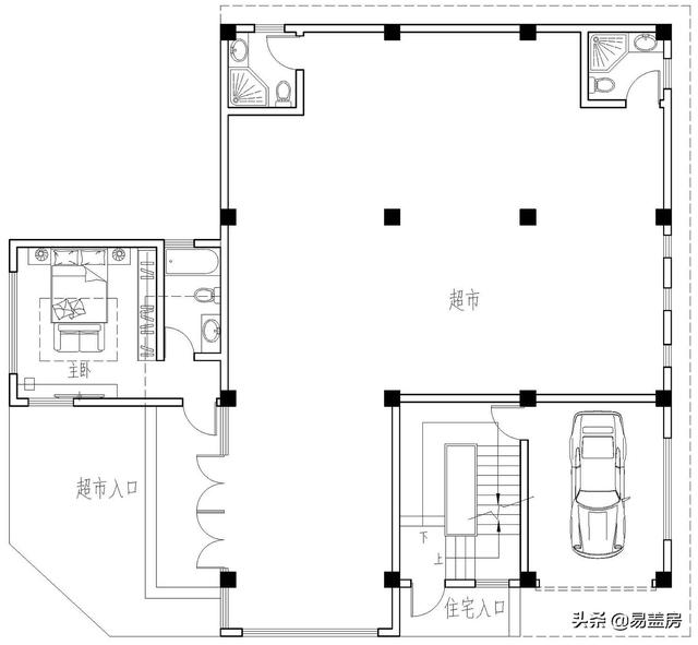 占地216平二層別墅設(shè)計(jì)圖，一層超市二層自住 單獨(dú)分區(qū)有儲存空間和車庫