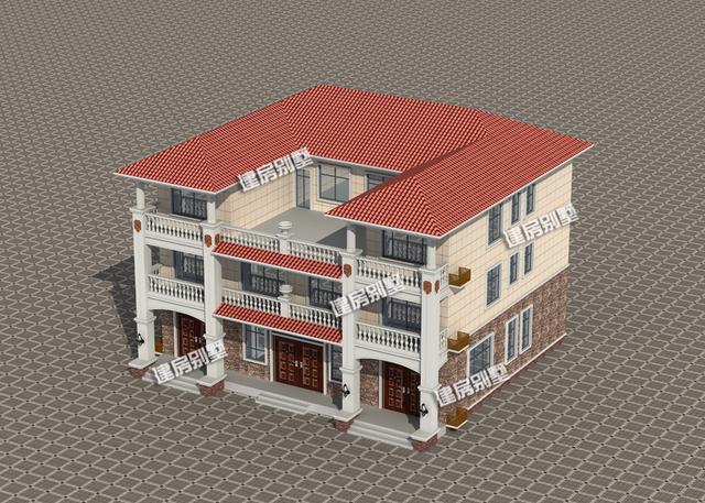 占地230平三層雙拼別墅設計圖，共用超大空間堂屋，單戶8間臥室。