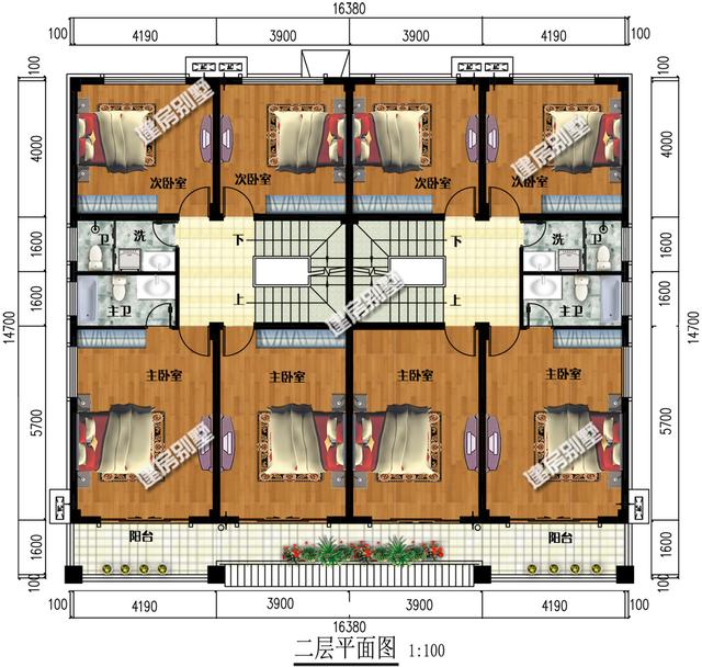 占地230平三層雙拼別墅設計圖，共用超大空間堂屋，單戶8間臥室。