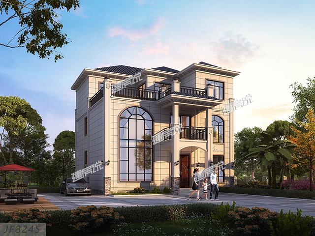 三層歐式別墅自建房，靚麗的外觀色調(diào)，30萬建成真劃算