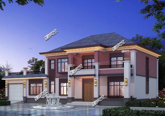 二層新中式別墅設(shè)計圖，帶車庫和挑空客廳，漂亮極了！