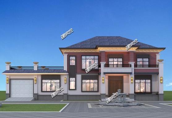 二層新中式別墅設(shè)計圖，帶車庫和挑空客廳，漂亮極了！