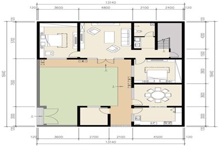 現(xiàn)代風(fēng)情的四合院小別墅設(shè)計圖，簡約而不失雅致,布局精致全圖！