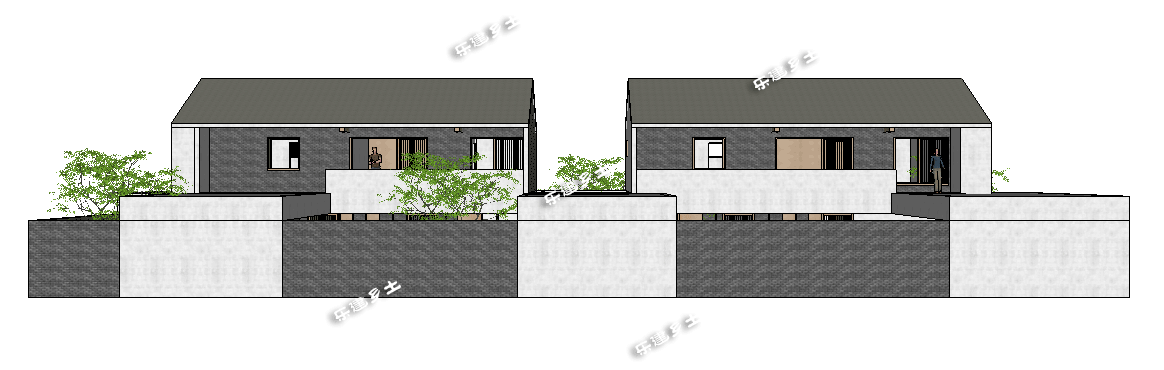 簡約現(xiàn)代二層住宅設(shè)計圖，造型端莊質(zhì)樸，多露臺，多庭院