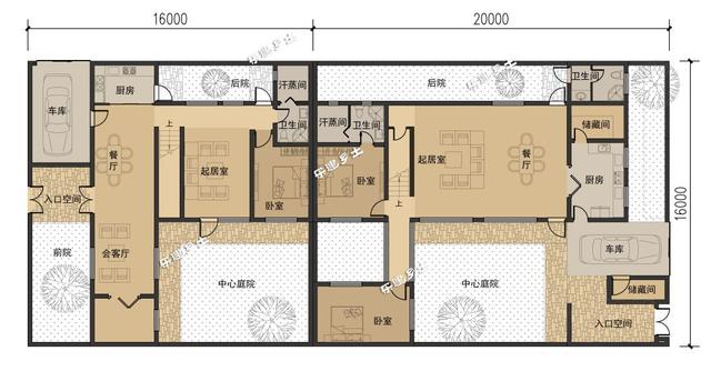 簡約現(xiàn)代二層住宅設(shè)計圖，造型端莊質(zhì)樸，多露臺，多庭院