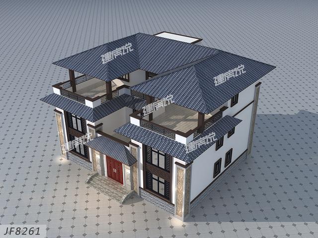 左右對稱的三層中式別墅，外觀大氣，蓋一棟在農(nóng)村，那叫一個氣派，全村都夸好！