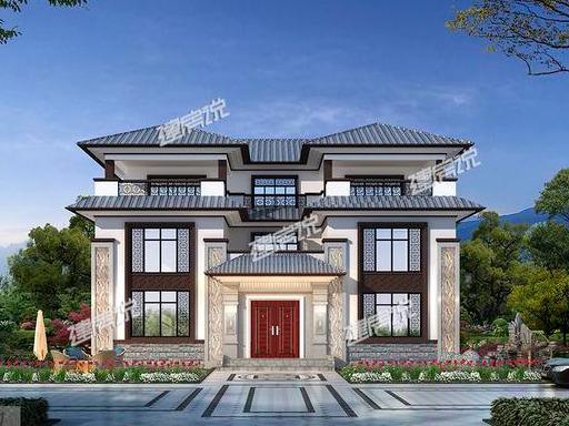 左右對稱的三層中式別墅，外觀大氣，蓋一棟在農(nóng)村，那叫一個氣派，全村都夸好！