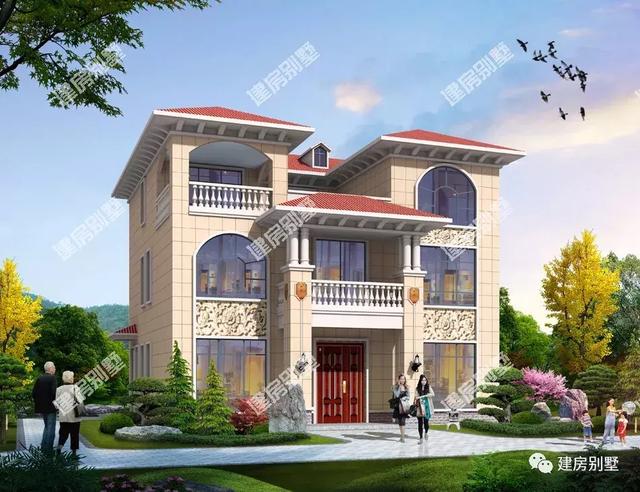 兩套面寬13.6米的三層豪華別墅設(shè)計(jì)圖，可以說算是很氣派了，第一棟帶較大堂屋設(shè)計(jì)。