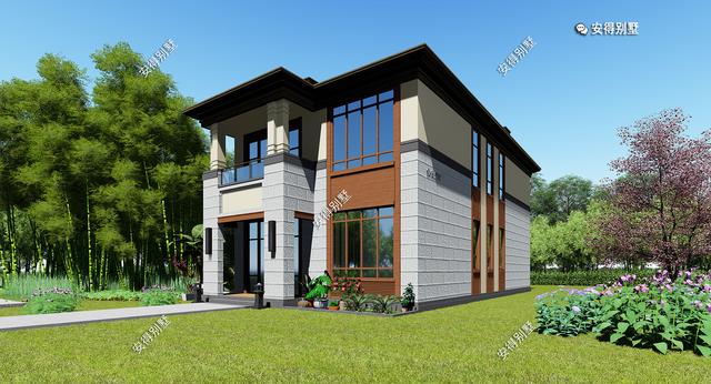 二層現(xiàn)代中式小別墅，外觀耐看大方，造價(jià)實(shí)惠，很適合農(nóng)村自建。