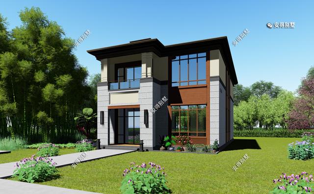 二層現(xiàn)代中式小別墅，外觀耐看大方，造價(jià)實(shí)惠，很適合農(nóng)村自建。