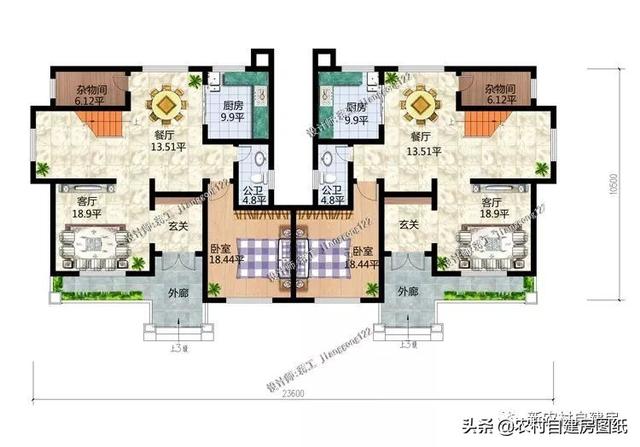 推薦5套農(nóng)村兄弟雙拼別墅，2款共用堂屋，主體最低單戶20萬起就能建，很合算。