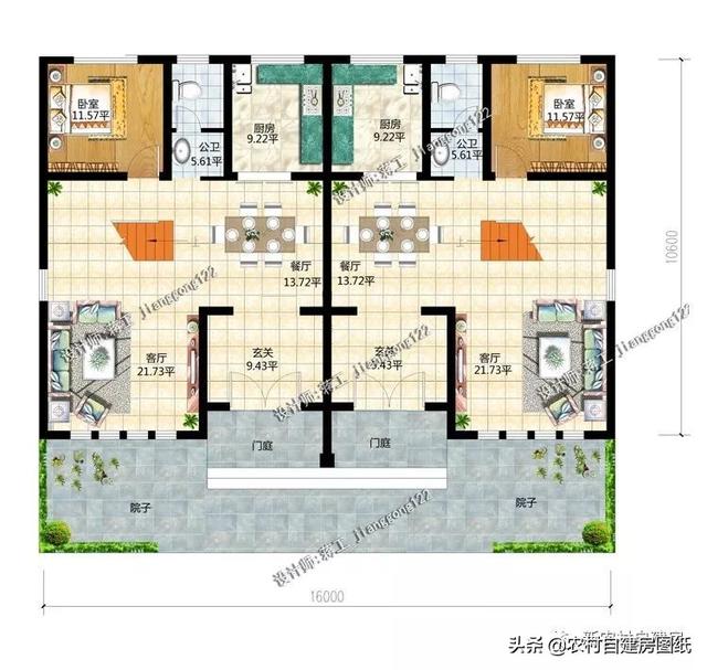 推薦5套農(nóng)村兄弟雙拼別墅，2款共用堂屋，主體最低單戶20萬起就能建，很合算。