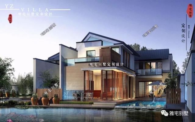 130平兩層新中式度假別墅設(shè)計圖，帶庭院泳池露臺。