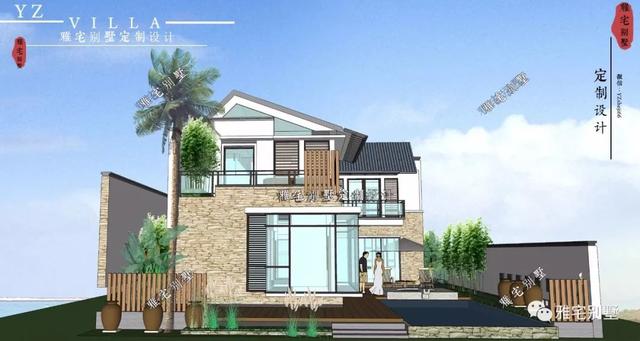 130平兩層新中式度假別墅設(shè)計圖，帶庭院泳池露臺。