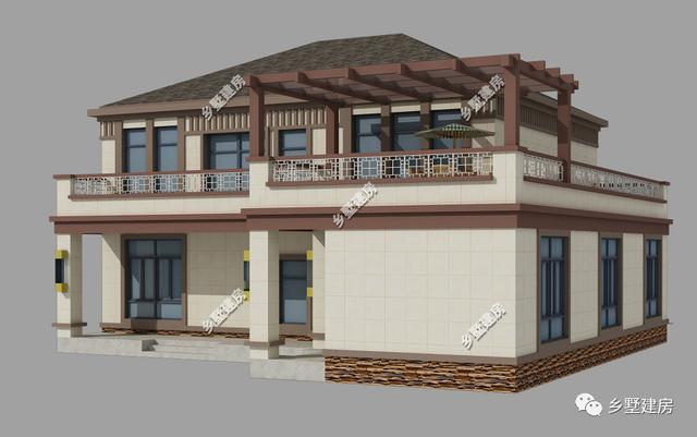 14.8×17.8米二層新中式小樓設(shè)計圖，帶院子+露臺+主臥大套，享受田園生活。