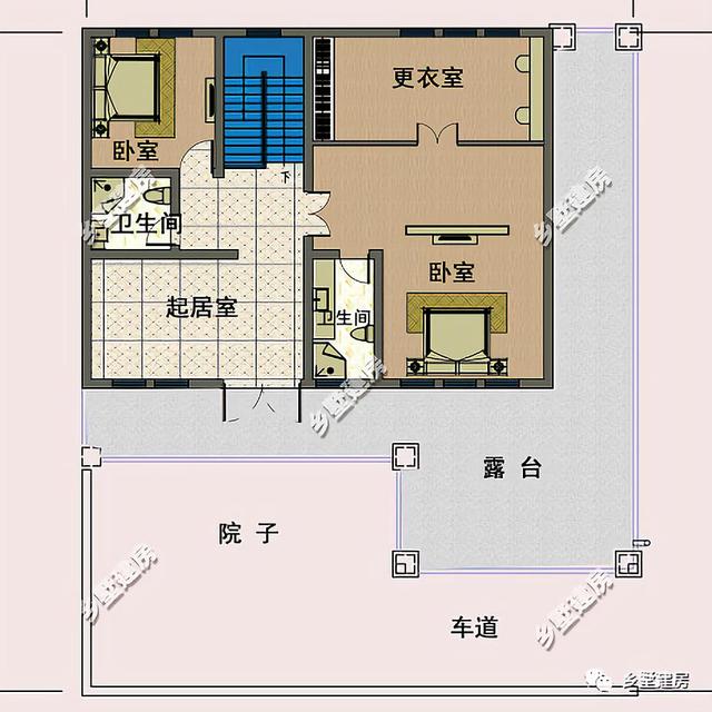 14.8×17.8米二層新中式小樓設(shè)計圖，帶院子+露臺+主臥大套，享受田園生活。