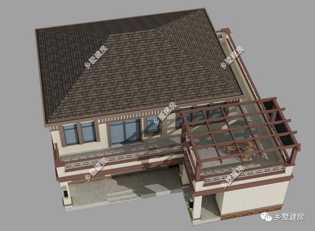 14.8×17.8米二層新中式小樓設(shè)計圖，帶院子+露臺+主臥大套，享受田園生活。