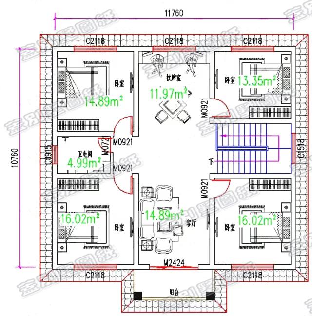 二層簡歐風(fēng)別墅設(shè)計圖，內(nèi)配6間臥室，耐看大氣，適合農(nóng)村自建。