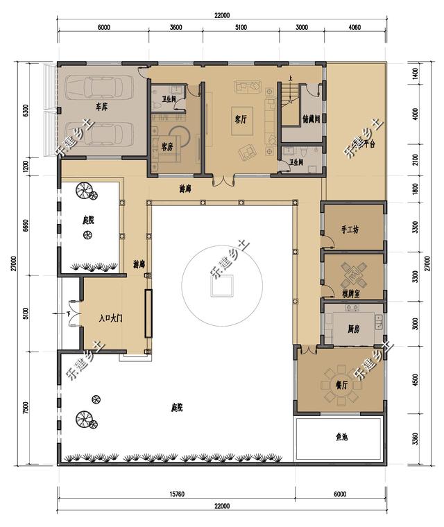 占地327平的中式三合院住宅設(shè)計(jì)圖，百年傳承，融合創(chuàng)新。