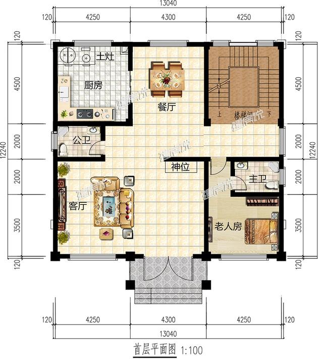 三層農村住宅設計圖，帶火灶，外觀十分漂亮，室內布局實用性強。