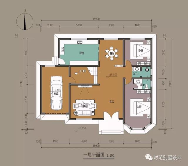 二層鄉(xiāng)村歐式小樓設(shè)計(jì)圖，溫馨舒適，帶車(chē)庫(kù)，方便出行。