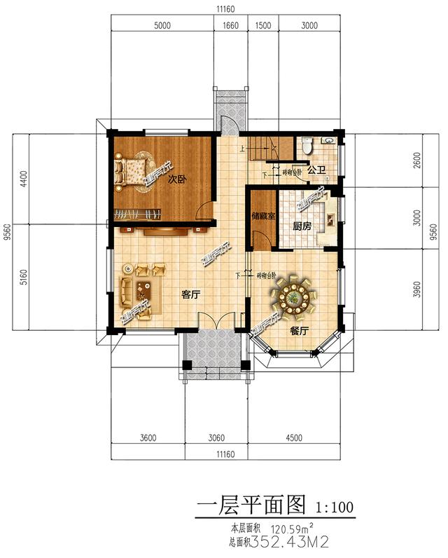 11.16米x11.48米三層農(nóng)村小樓設(shè)計(jì)圖，精致漂亮，適合農(nóng)村自建。
