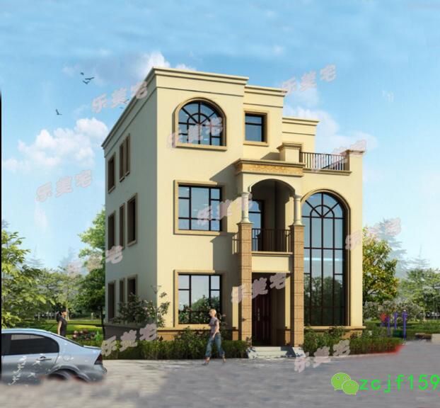 三層平屋頂農(nóng)村別墅，簡約現(xiàn)代歐式風(fēng)，多窗戶設(shè)計(jì)，南北通透。