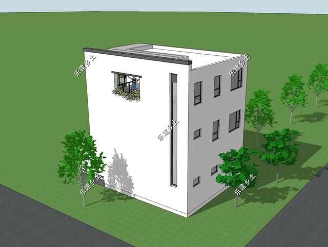 占地72平的三層純白現(xiàn)代別墅圖，外觀錯(cuò)落有致，簡(jiǎn)潔大方，現(xiàn)代感十足。