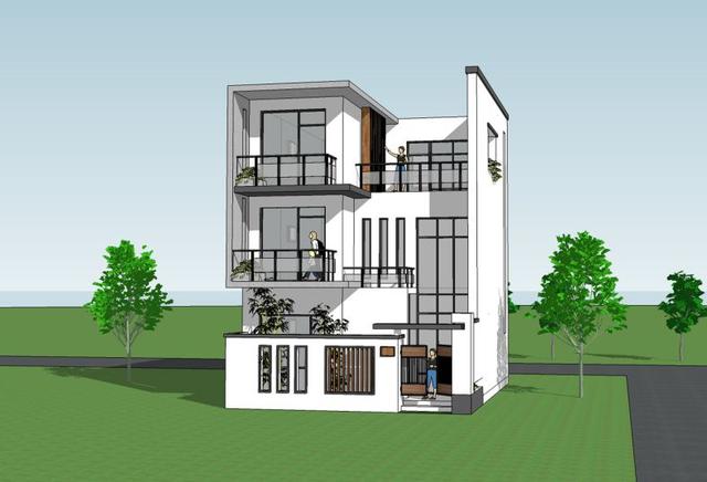 占地72平的三層純白現(xiàn)代別墅圖，外觀錯(cuò)落有致，簡(jiǎn)潔大方，現(xiàn)代感十足。
