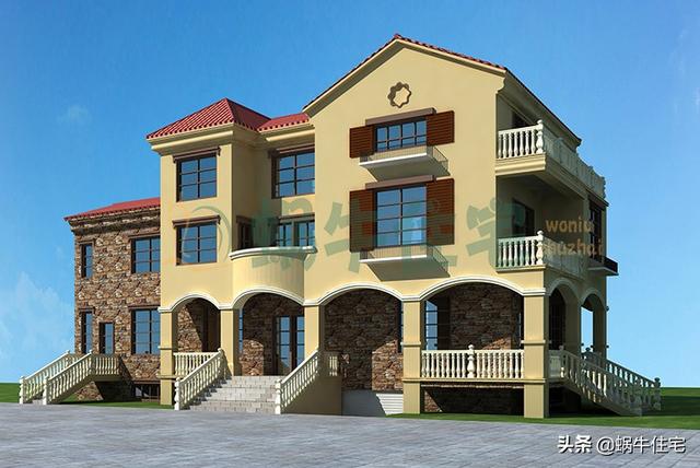 帶電動(dòng)地下室的西班牙風(fēng)三層小樓設(shè)計(jì)圖，高端古典，越看越喜歡。