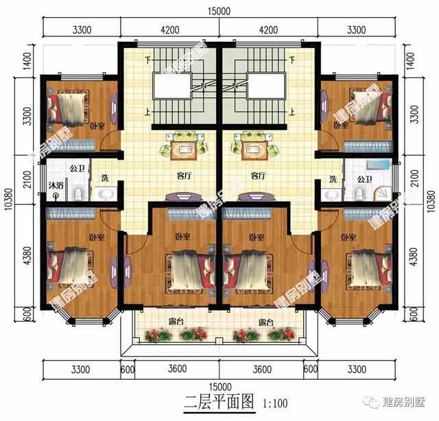 兩棟面寬接近的三層雙拼自建房，加深兩家人的兄弟感情。