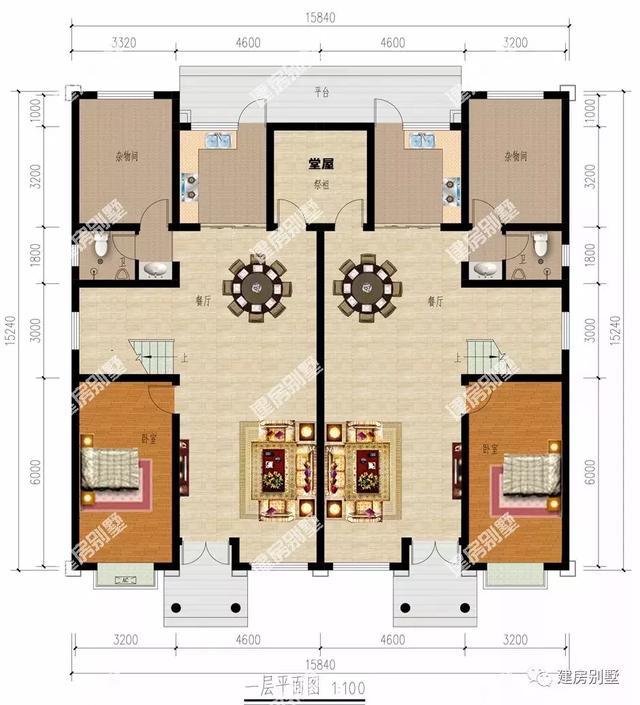 兩棟面寬接近的三層雙拼自建房，加深兩家人的兄弟感情。