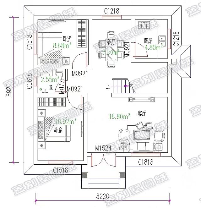 8.22米x8.92米經(jīng)典二層農(nóng)村自建房，復(fù)式客廳，外形小巧精致。