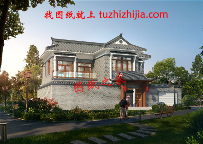 農(nóng)村二層中式古典別墅圖片，帶院子，帶地下室