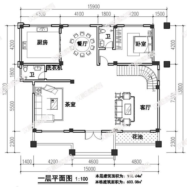 15米x13.8米三層半四層農(nóng)村別墅設(shè)計(jì)圖，復(fù)式大客廳，簡(jiǎn)單大氣。你喜歡嗎？