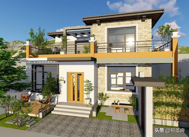 10.8m×12.4m現(xiàn)代二層別墅設(shè)計(jì)圖，舒服老人房農(nóng)村鄉(xiāng)親都羨慕