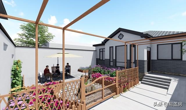 11.2m×12.5m北京一層現(xiàn)代別墅設(shè)計(jì)圖，造價(jià)21萬，落地窗大平臺(tái)真舒服