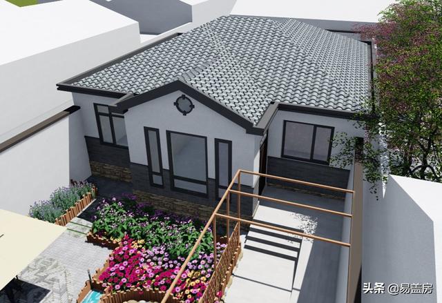 11.2m×12.5m北京一層現(xiàn)代別墅設(shè)計(jì)圖，造價(jià)21萬，落地窗大平臺(tái)真舒服