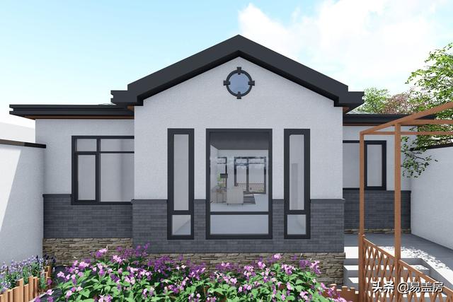 11.2m×12.5m北京一層現(xiàn)代別墅設(shè)計(jì)圖，造價(jià)21萬，落地窗大平臺(tái)真舒服