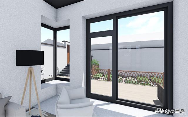 11.2m×12.5m北京一層現(xiàn)代別墅設(shè)計(jì)圖，造價(jià)21萬，落地窗大平臺(tái)真舒服