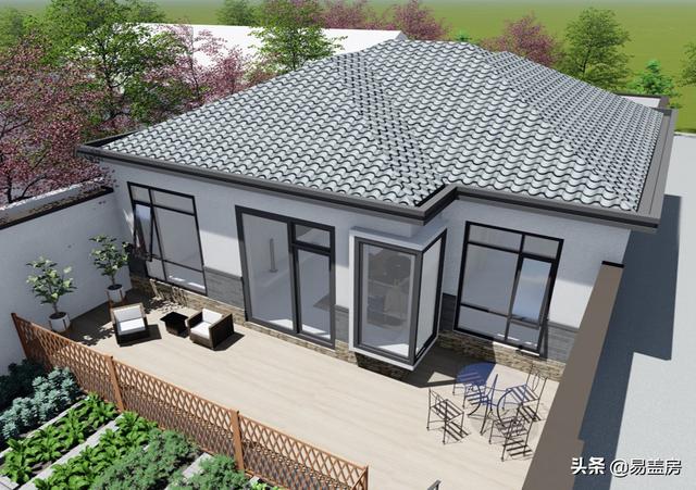 11.2m×12.5m北京一層現(xiàn)代別墅設(shè)計(jì)圖，造價(jià)21萬，落地窗大平臺(tái)真舒服