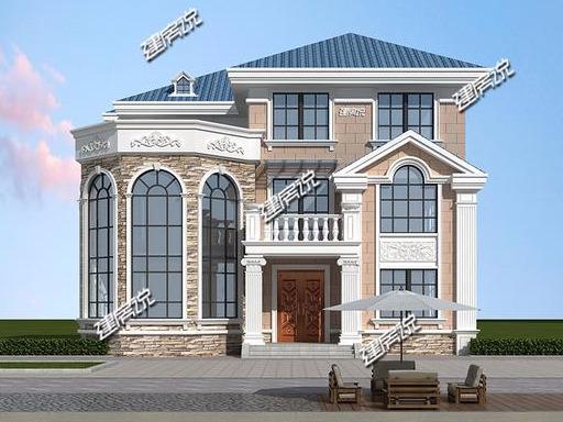 三層新型別墅，帶有挑空客廳和旋轉(zhuǎn)樓梯，時尚大氣。