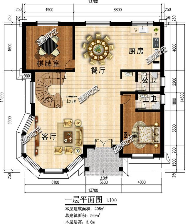 三層新型別墅，帶有挑空客廳和旋轉(zhuǎn)樓梯，時尚大氣。