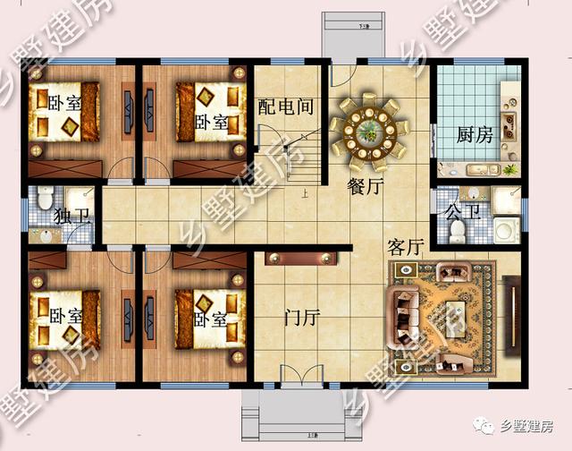 17.74X11.54米新中式二層別墅設計圖，帶泳池+庭院+露臺。
