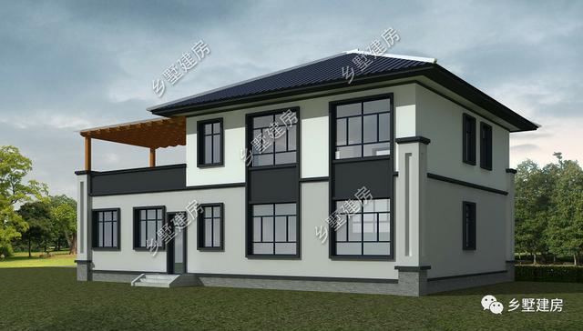 17.74X11.54米新中式二層別墅設計圖，帶泳池+庭院+露臺。