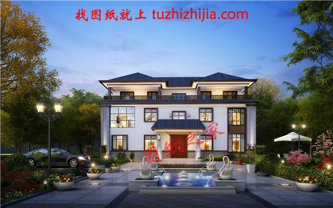 2019農(nóng)村三層新中式別墅圖，占地240平米